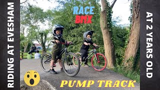 Toddler Riding a race BMX Evesham pump track at 2 years old [upl. by Nahraf]