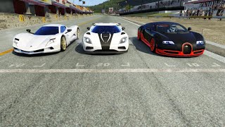 Koenigsegg Agera R vs Bugatti Veyron 164 Super Sport vs Aspark Owl at Old Spa [upl. by Elacim113]