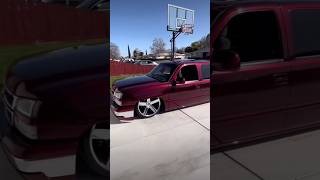 Bagged Chevy Silverado Crewcab Cateye Tucking 24” Rims Red Candy Paint silverado baggedtrucks [upl. by Atinev]