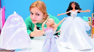 Kız videoları Barbie düğün için gelinlik diktiriyor Asu Ela ile Barbie giydirme oyunu [upl. by Kenon229]