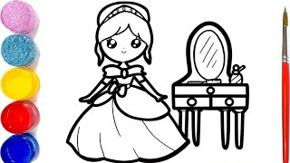 How to draw a princess and a mirror stationery a house a bride and bridesmaids [upl. by Okika722]