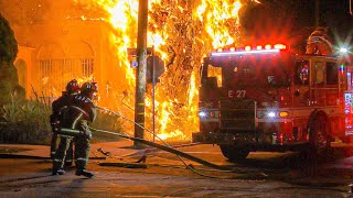 PreArrival LAFD Working Multiple Tree Fires with Extension into Residential Building Hollywood [upl. by Jollenta]