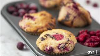 Muffins protéinés aux framboises canneberges et chocolat noir [upl. by Benjamen]