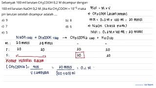 Sebanyak 100 ml larutan CH3COOH 02 M dicampur dengan 100 ml larutan NaOH 02 M Jika Ka CH3COOH [upl. by Aitas]