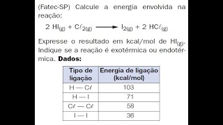 FatecSP Calcule a energia envolvida nareação2 HIg  Cl2g I2g  2 HClgExpresse o [upl. by Ynnej]