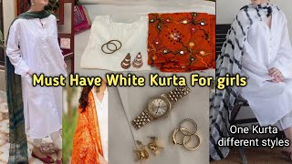 Must Have white basic Kurta for Girls one kurta in different styles styingtipsfashiontrendsyt [upl. by Brucie236]