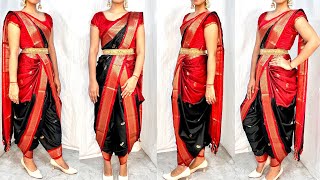 5 METER COTTON SAREE DRAPING IN NEW DHOTI STYLE SAREEDHOTI SAREE KAISE PAHNEHINDI [upl. by Llevad]