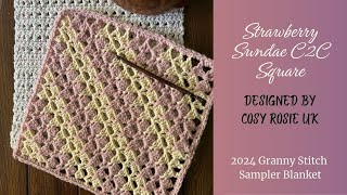 About the Strawberry Sundae C2C Square for the 2024 Granny Stitch Sampler Blanket [upl. by Eseuqram]