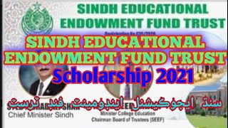 Sindh Educational Endowment Fund Trust SEEF Sindh Educational Endowment Fund Trust Scholarship2021 [upl. by Formica302]