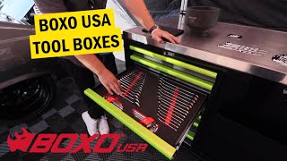 Boxo USA Tool Boxes and Tool Carts SEMA 2021 [upl. by Yenalem838]