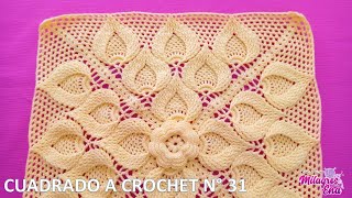 VIDEO COMPLETO del Cuadro o cuadrado N° 31 tejido a crochet en punto hojas con piñas para colchas [upl. by Enelra]