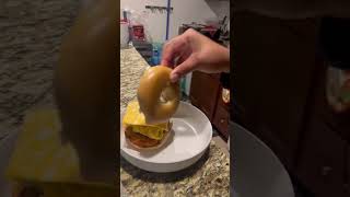 Turkey Sausage Breakfast Bagel Sandwich shorts breakfastrecipe chef foodshorts recipe [upl. by Hgielra]