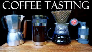 Tasting Coffee at Home  Moka pot vs French Press vs Hario V60 pour over vs Flair Espresso press [upl. by Savil850]