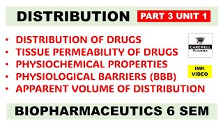 Distribution  Tissue Permeability of Drug  Apparent volume of distribution Part 3 Unit 1 Biopharm [upl. by Greenburg]