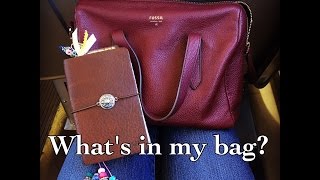 WHATS IN MY BAG  Fossil Sydney Satchel [upl. by Enyawd]