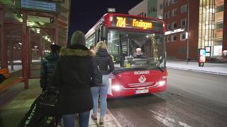 Sweden Stockholm Huddinge Centrum night ride with bus 704 to Prostvägen [upl. by Earahs]