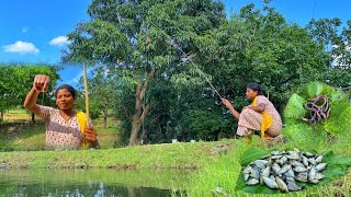 Lady tribe hook fishing  hook fishing in pond  village tribal life [upl. by Anidan]