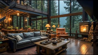 Relaxing Jazz Music 🌧️ Rainy Day Serenity in a Cozy Forest Retreat with Gentle RainFireplace Sounds [upl. by Yruam]