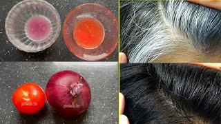 gray hair turning dark again in 5 minutes with onion  how to make hair black naturally [upl. by Ttegdirb624]