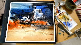 Semi Abstract Painting Watercolor Techniques  Experimental Watercolour Tutorial  Shahanoor Mamun [upl. by Aissatan]