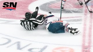 Sportsnet Nail Yakupov Injured by Linesman November 25 2015 [upl. by Oicnanev117]