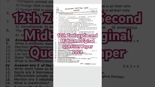 12th Zoology Second Midterm Original Question Paper 2024 [upl. by Dante]