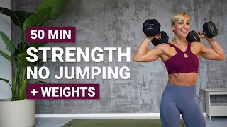 50 MIN FULL BODY STRENGTH WORKOUT  NO JUMPING  Dumbbells  Weights  Low Impact  With Repeat [upl. by Nuri279]