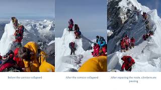 Mount Everest cornice collapse due to overcrowding traffic jam and long queues to the summit [upl. by Nick]