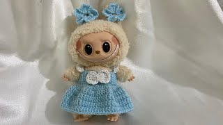 How to crochet mini dress for Labubu v1 17cm  Labubu clothes  DIY  Handmade  Basic crochet [upl. by Matronna]