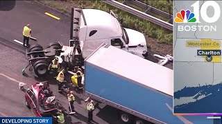 2 large crashes cause major delays on Mass Pike in Charlton [upl. by Llerret]