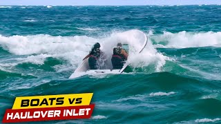 COUPLE TAKES UNEXPECTED WAVES TO THE FACE AT BOCA INLET   Boats vs Haulover Inlet [upl. by Nerot]