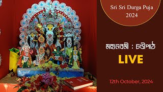 মহানবমী  চণ্ডীপাঠ  LIVE  Cardboard Durga Puja 2024  Sayans art zone [upl. by Nylodnarb]