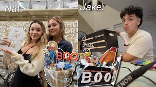 SURPRISING EACHOTHER WITH SPOOKY BASKETS  DIY basket shopping decorating Unlimited budget [upl. by Dis356]