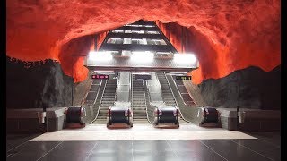 Sweden Stockholm Solna Centrum subway  tram station 4X escalator 5X elevator [upl. by Irap]