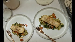 Peaceful POV Cooking Halibut and Fresh Pesto Pasta with Shiitakes Red Bell Pepper and Spinach [upl. by Jemina282]