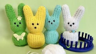 LOOM Knitting Easter Marshmallow Bunny Rabbit  Easy Knit on 24 Peg Round Loom [upl. by Alig]