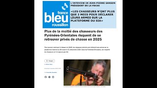 DÉCLARATION DES ARMES  ITW DE JEANPIERRE SANSON PRÉSIDENT DE LA FDC66 SUR  FRANCE BLEU ROUSSILLON [upl. by Adnorrehs]