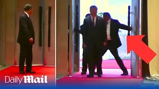 Awkward moment Xi Jinping’s aide forcefully blocked from entering BRICS summit [upl. by Ranita290]