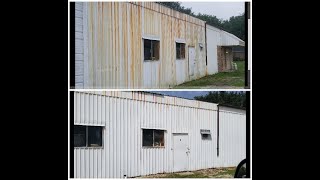 Rust Removal From a Painted Metal Building [upl. by Jacinthe]