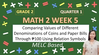 Math 2 Week 5 Quarter 1  Comparing Values of Different Denominations of Coins and Paper Bills [upl. by Milla966]