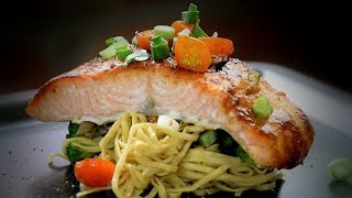 Hoisin Salmon amp Broccoli Noodles  Chinese Style Recipe [upl. by Anuahsar]