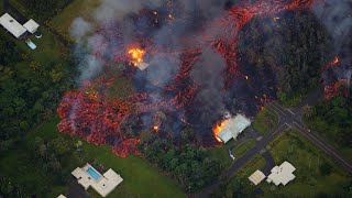 Aerial footage shows volcanic lava destroying homes in Hawaii [upl. by Blau605]