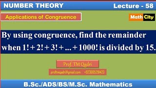 Application of congruences Number Theory Lecture58 by Prof TM Qadri [upl. by Levey33]