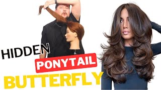 Easy HIDDEN ponytail BUTTERFLY haircut [upl. by Honorine]