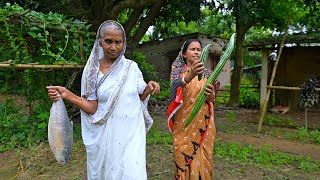 মায়ের হাতে সরষে ইলিশ সঙ্গে বাগানের টাটকা চিচিঙ্গা দিয়ে বর্ষার চুনো মাছের ঝোল  villfood recipes [upl. by Sedinoel37]