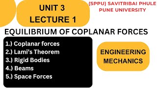 UNIT 3  LECTURE 1  EquilibriumCoplanar force system  Engineering Mechanics SPPU Pune university [upl. by Docilla]