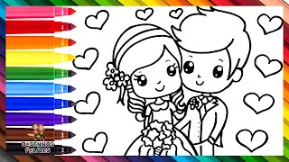 Desenhar e Colorir um Casal Recémcasado Um Noivo e uma Noiva 🤵👰💍❤️🧡💛💚💙💜🌈 Desenhos para Crianças [upl. by Ary]