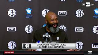 Jacque Vaughn discusses Nets recordsetting win [upl. by Arorua751]