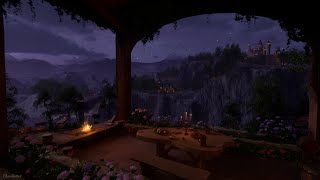 Calm Fantasy Medieval Night Ambience  Crackling Fire Crickets Owl Sounds Calming Nature Sounds [upl. by Kemme]