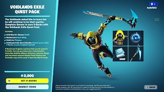 NEW Fortnite Voidland Exile Quest Pack Bundle Full Showcasing  Void Warrior Absenz Shattercore [upl. by Euf]